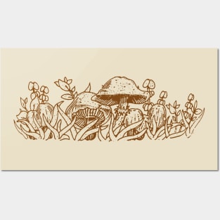 Vintage Pyrex Pattern - Forest Fancies Mushrooms (Brown) Posters and Art
